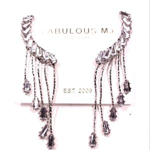 𝅺SILVER Rhinestone Crystal Cascading & Cuff Earrings